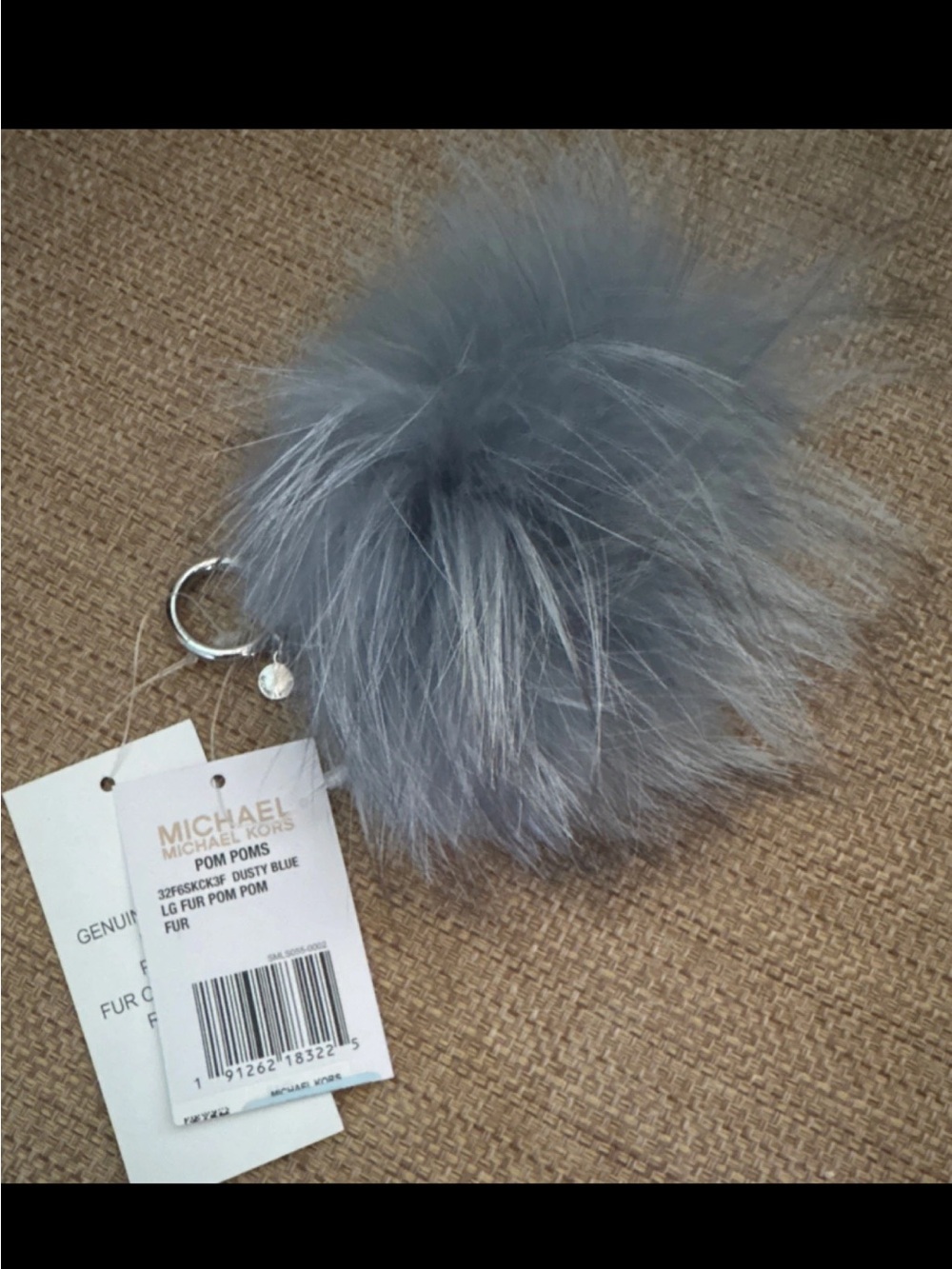 Michael Kors Dusty Blue Faux Fur Pom Pom Key Ring